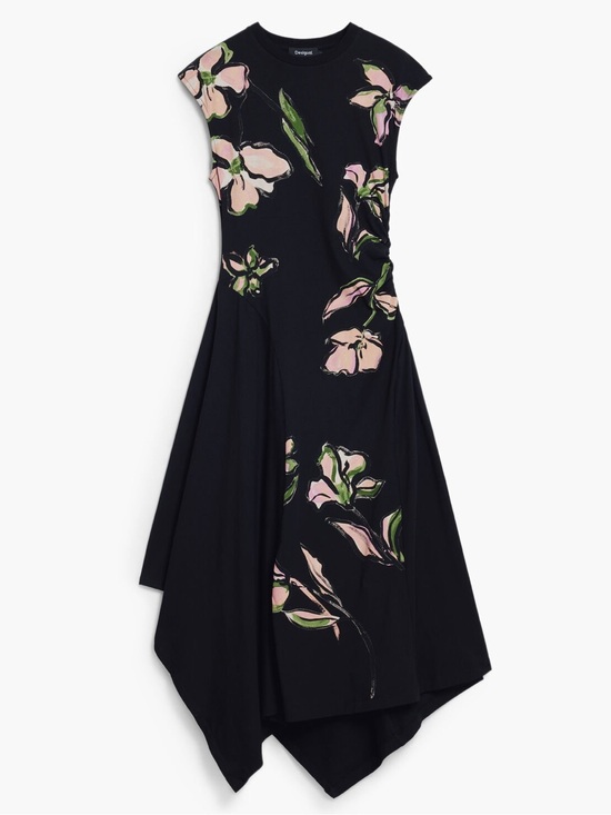 Desigual Dresses & Skirts - Desigual Irregular Floral Midi Dress Women’s XL Black Asymmetrical NWOT